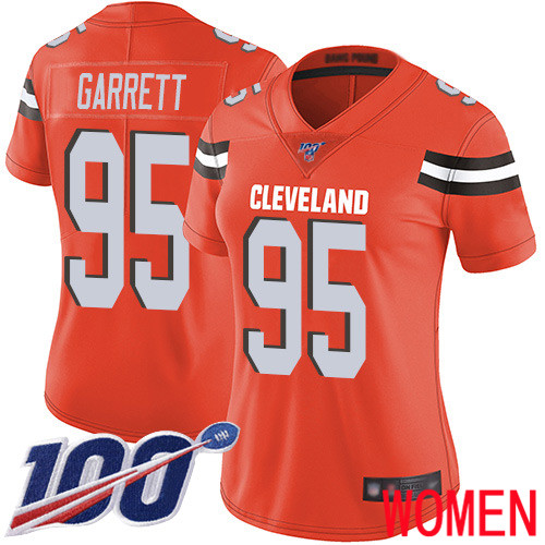 Cleveland Browns Myles Garrett Women Orange Limited Jersey 95 NFL Football Alternate 100th Season Vapor Untouchable